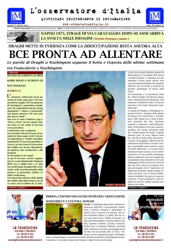L'osservatore d'Italia edizione del 11 Aprile 2014